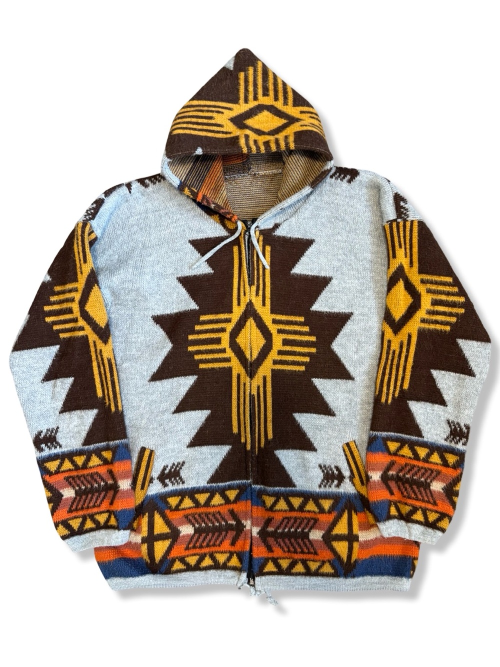 Vintage 90s Aztec Pattern Knit Zip Up Hoodie